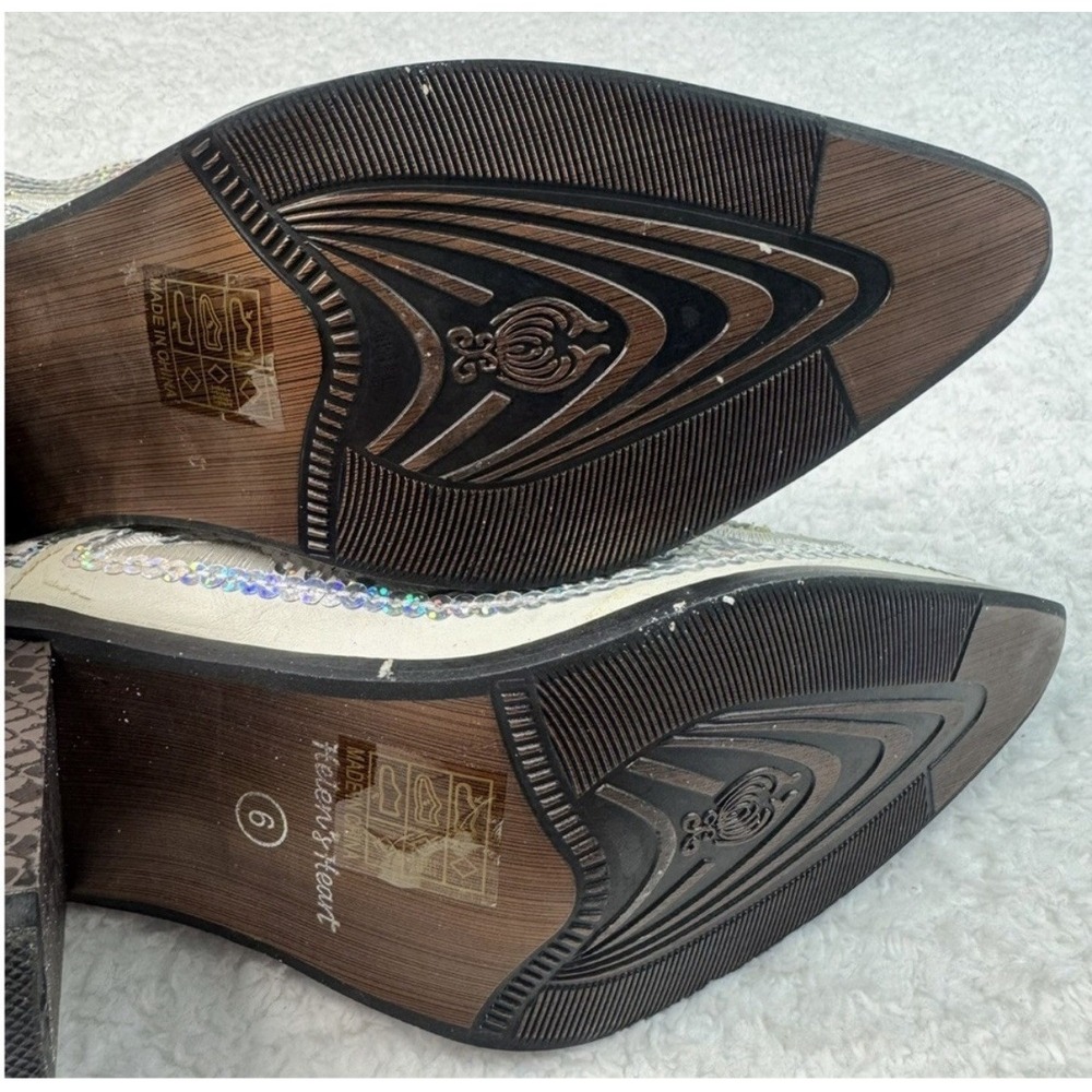 Helen & Heart Western Ankle Boots Womens 6 White‎ Iridescent Sequin Embroidered - Picture 6 of 6